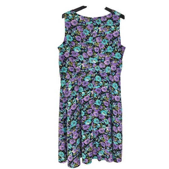 Talbots Floral Sleeveless A-Line Dress With Purple &‎ Blue Flowers Pattern 16W - Picture 6 of 7